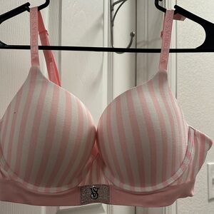 Victoria's Secret Pink and White Striped Molded T-Shirt Bra